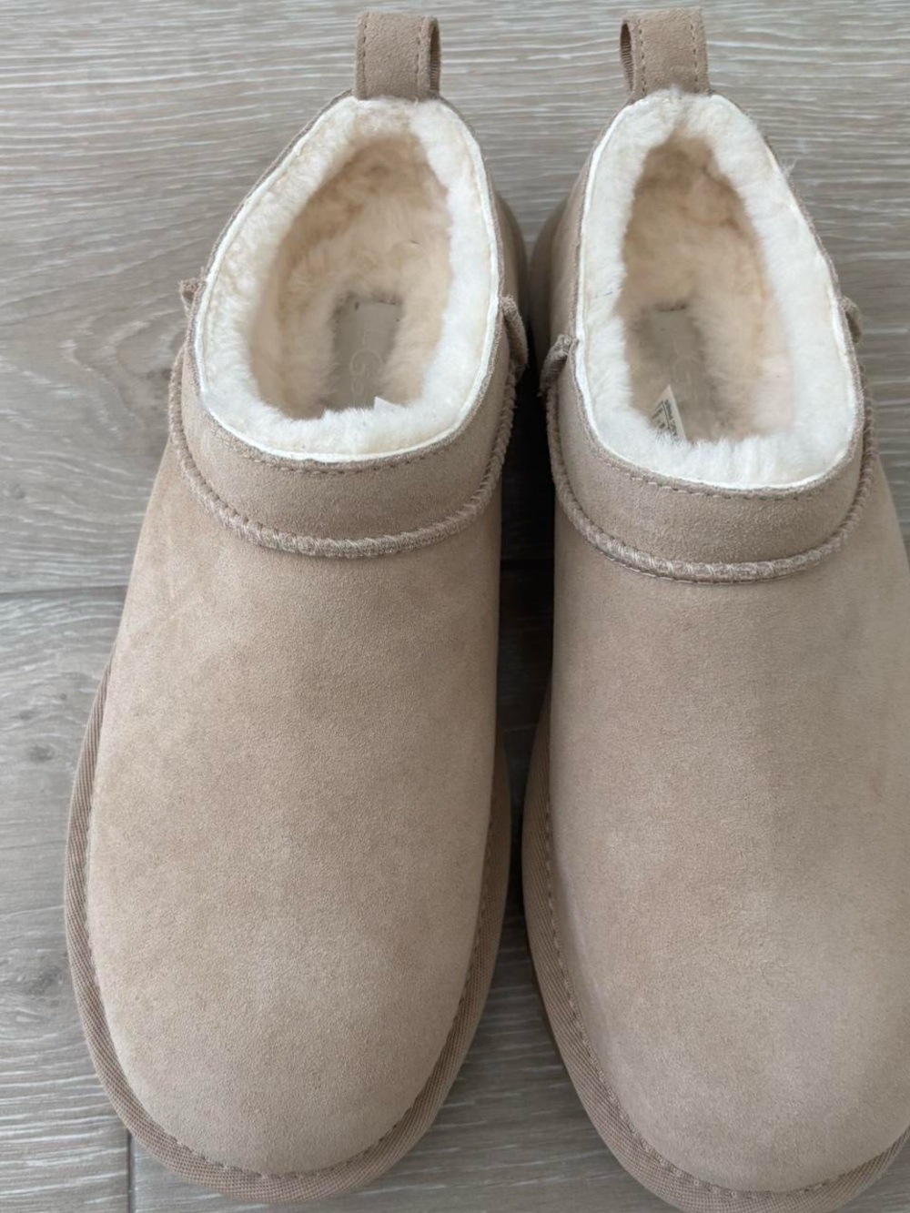 Women’s UGG classic ultra mini 2 Slip-On Suede Shearling Lined Shoes - Sand